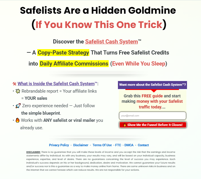 Safelist Cash System capture page example